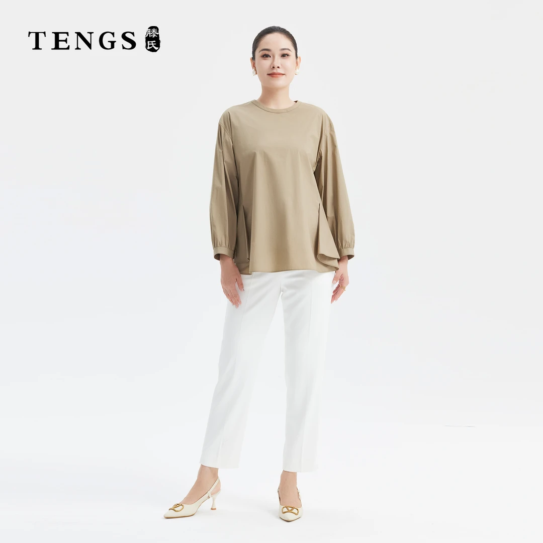 TENGS滕氏女装早秋新款简约棉质长袖衬衫
