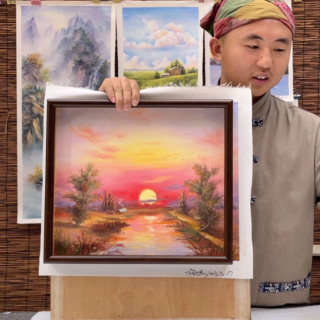 油画行路人小院绘画作品竞拍