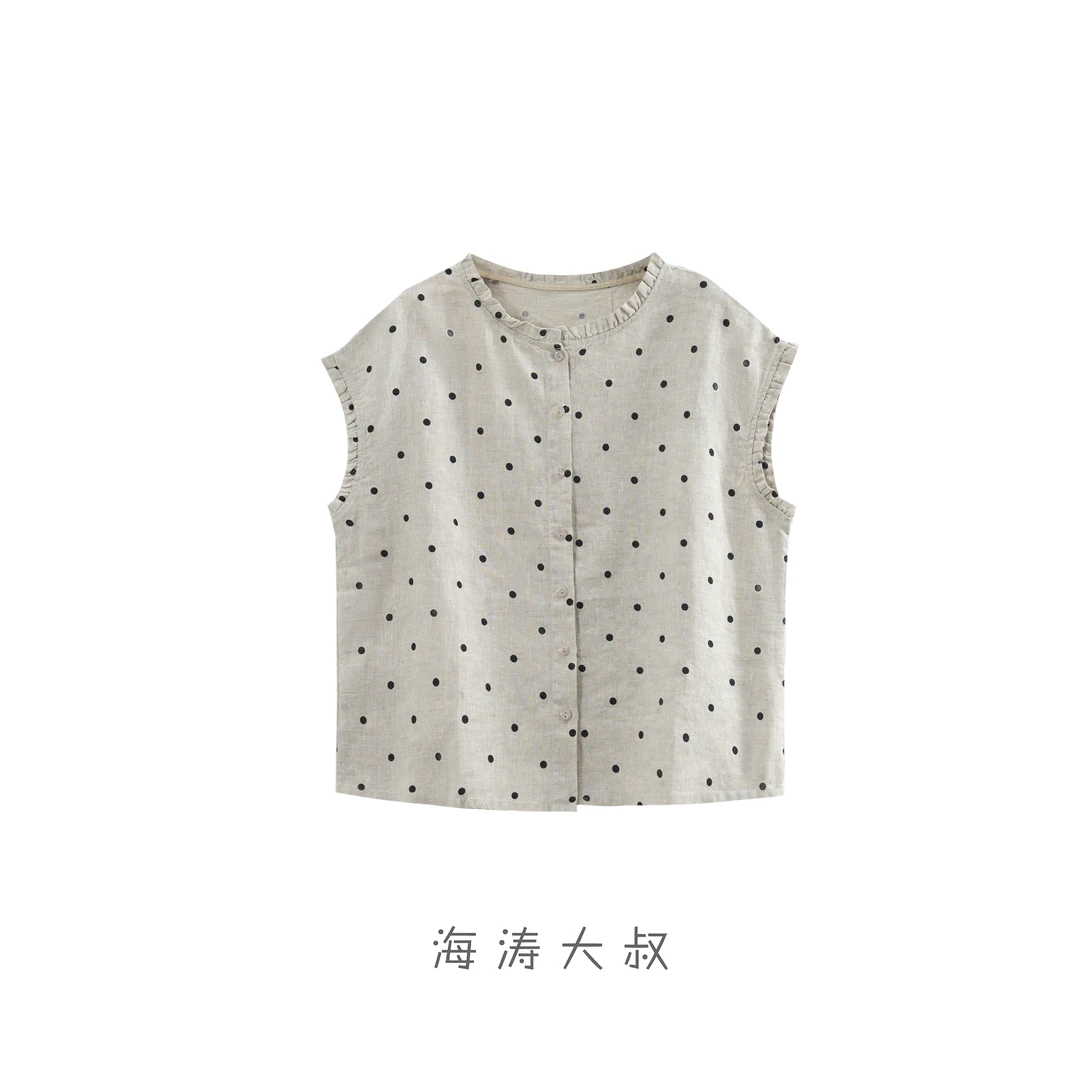 【海涛大叔】波点复古亚麻衬衫