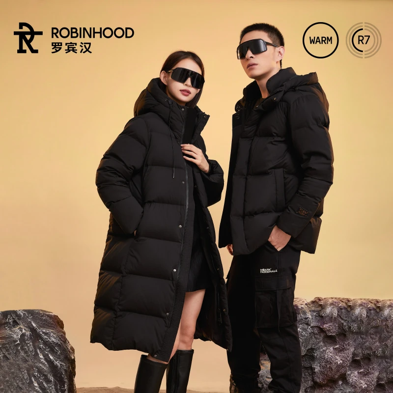 罗宾汉黑钻系列户外防风保暖连帽男女同款长短款鹅绒羽绒服
