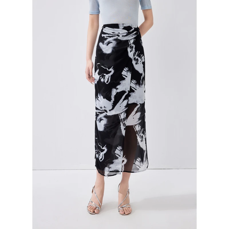 MISSCOCOON扭结荷叶边轻薄雪纺半身裙0285