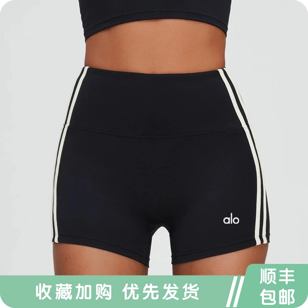 alouei瑜伽短裤黑白撞色女紧身跑步运动高腰提臀三分裤健身外穿新