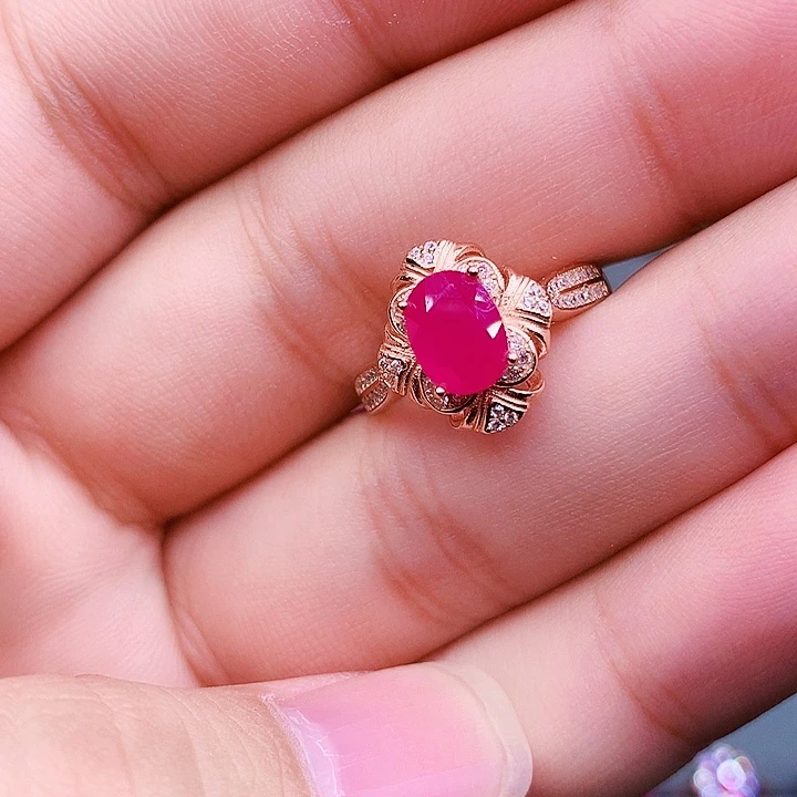 戒指红宝石银S925镶嵌