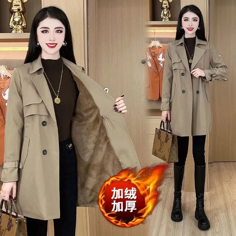 风衣外套女2025秋冬新款时尚收腰中长款显瘦薄绒气质大衣