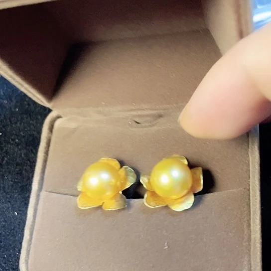 18K金镶嵌海水珍珠耳饰18k金镶嵌南洋珍珠耳钉10mm