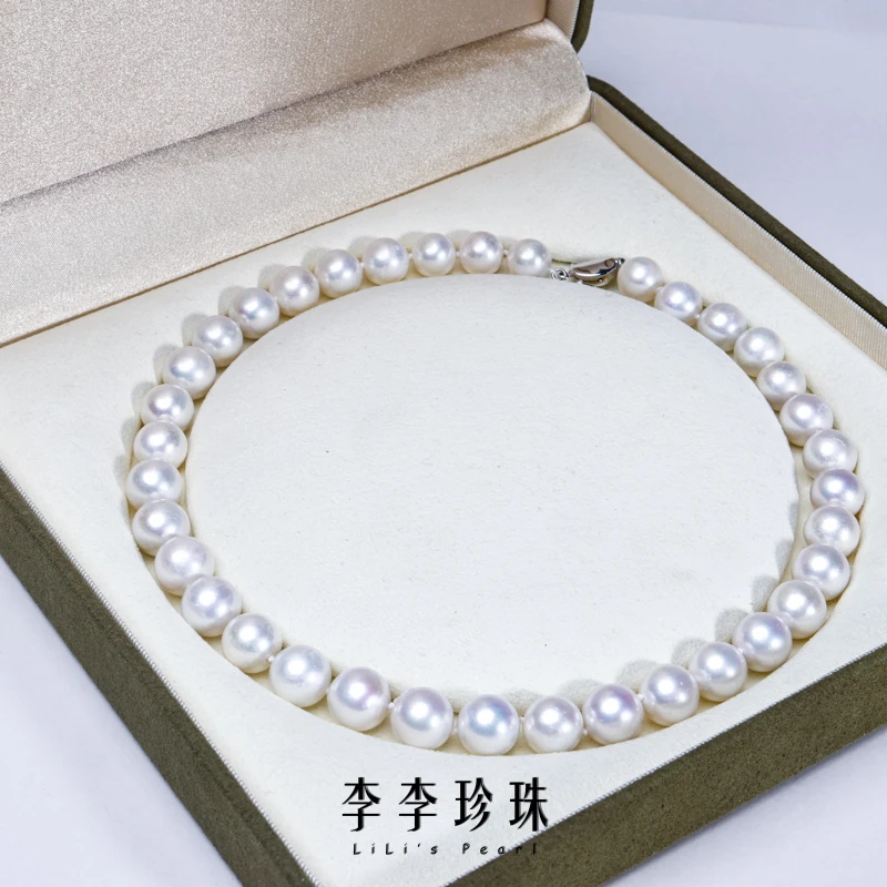 【李李珍珠】S925银白珠妈妈全珠链9-12MM