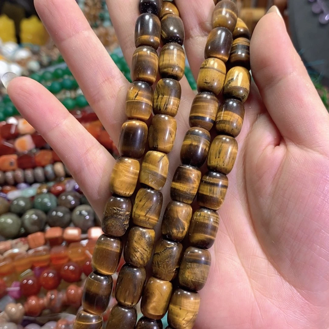 玛瑙/玉髓未镶嵌珠宝半成品黄虎桶珠一条卡10*14mm