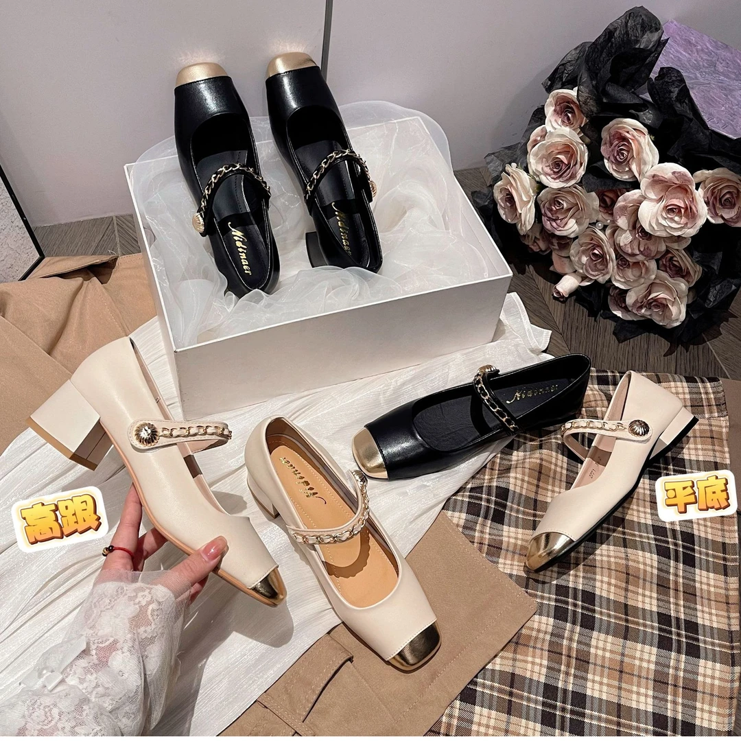 【成都天歌】头层真皮2025全手工拼色小圆头小香风玛丽珍单鞋