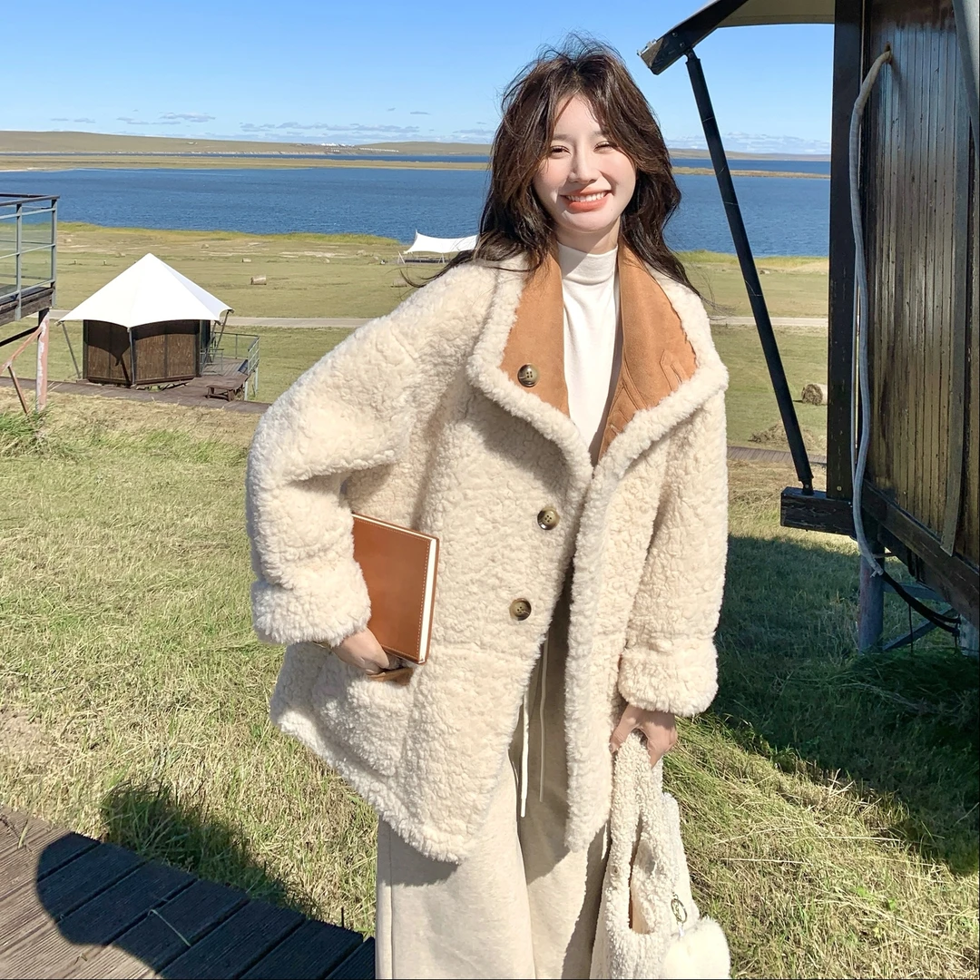 美拉德两面穿皮毛一体羊羔毛外套女秋冬2025新款独特超好看高级感