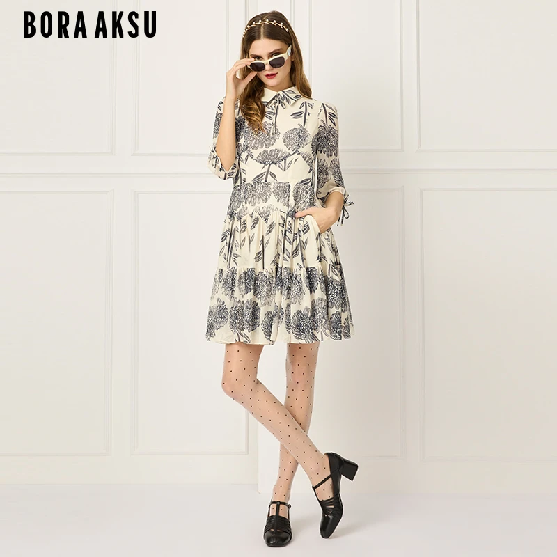 BORAAKSU2025初夏浪漫艺术感薄纱大丽菊印花A字连衣裙B1FCW61710