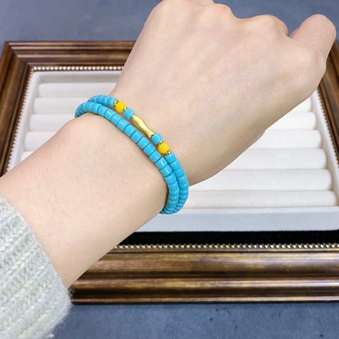 合金琉璃手链 733孔蓝色卡4.5MM双圈百搭复古手串手链女小众手串