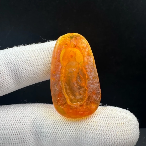 D3343【瑕疵】天然原矿蜜蜡 雕刻牌20*38*5mm支持复检假一罚十