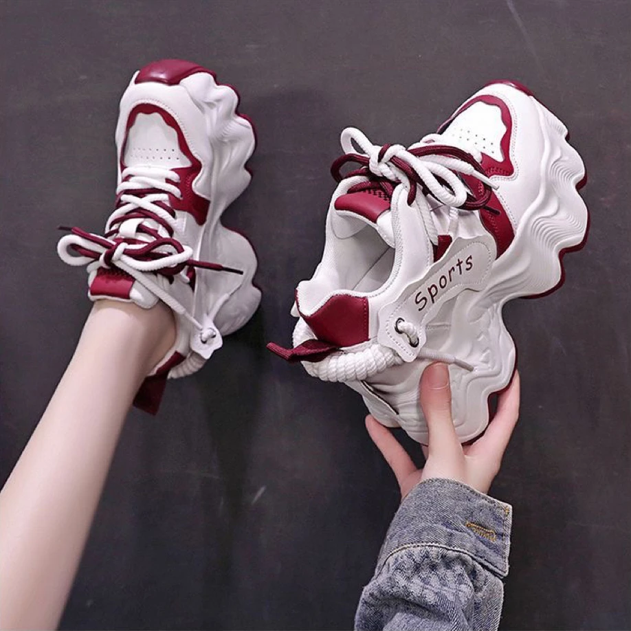 10cm内增高老爹鞋女2025春新款小个子波浪底网红厚底休闲运动鞋