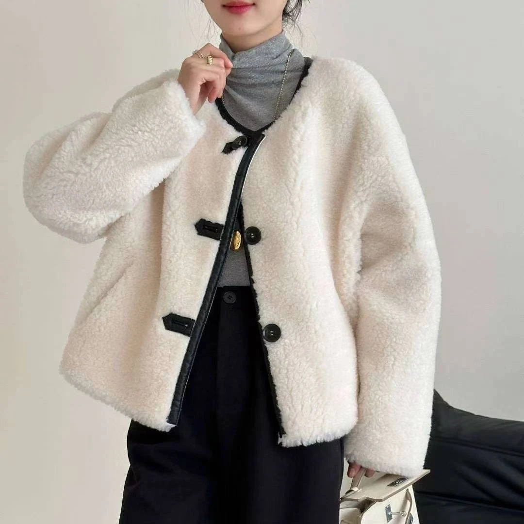 小香风加厚圆领外套女2025秋冬新款韩系宽松显瘦气质百搭上衣潮