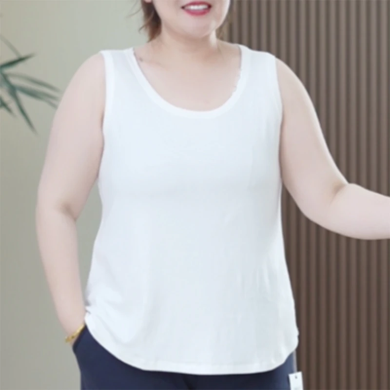 胖mm大码弹力细纹棉遮副乳基础百搭无袖背心上衣U型吊带宽肩内搭Y