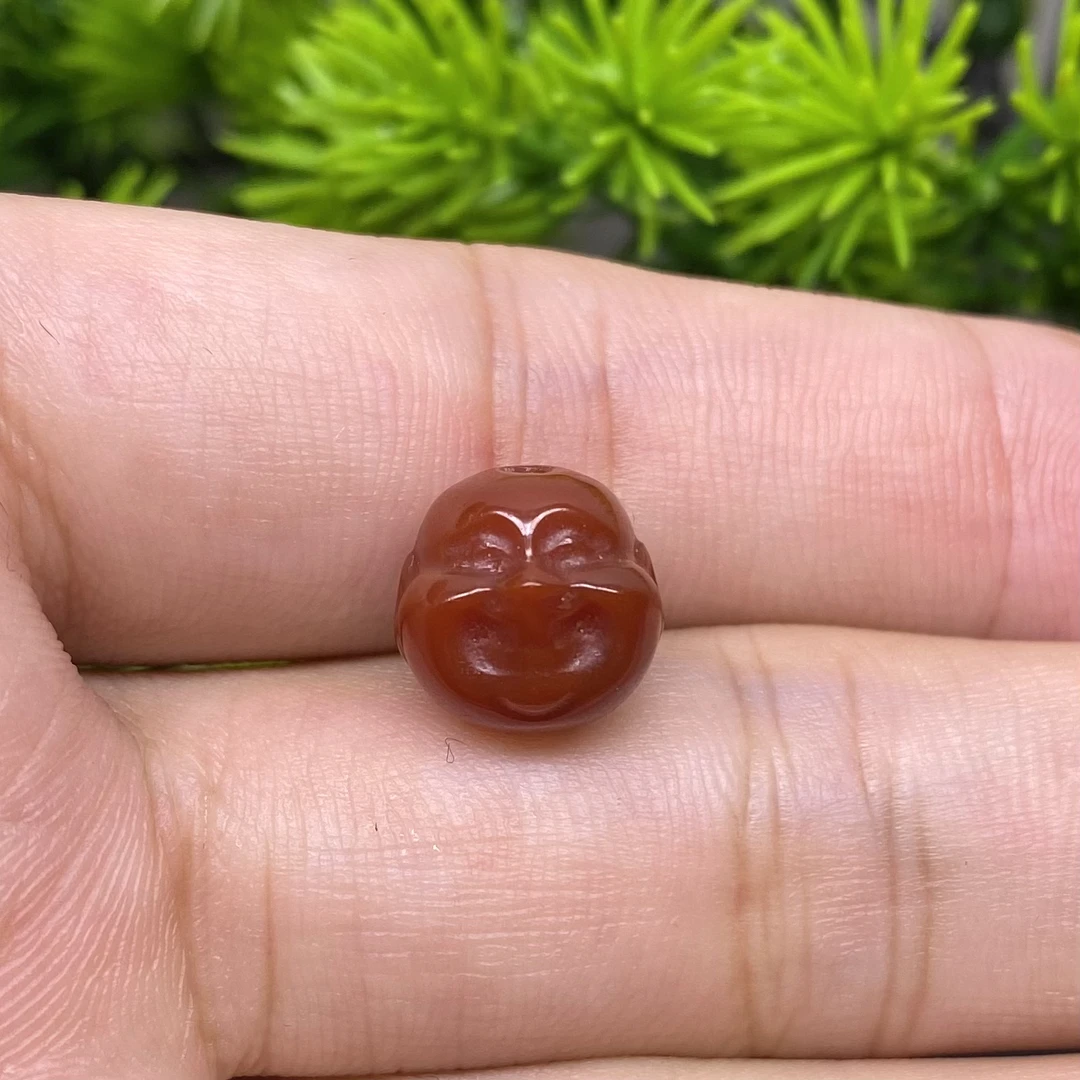 天然南红11+mm佛头珠一颗瓦西精工雕刻件满色散珠文玩配珠手串