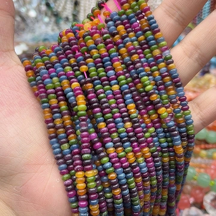 玛瑙/玉髓未镶嵌珠宝半成品一条4mm左右碧玺算盘珠几颗有瑕