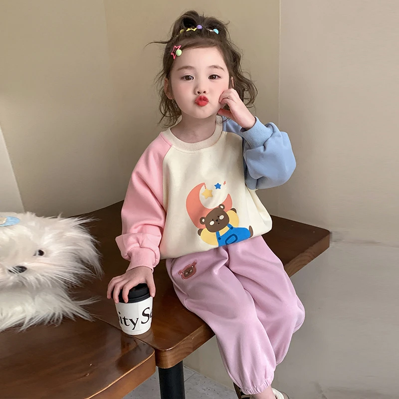 女童洋气卫衣套装时髦春秋新款运动装女宝宝卡通两件套休闲小女孩