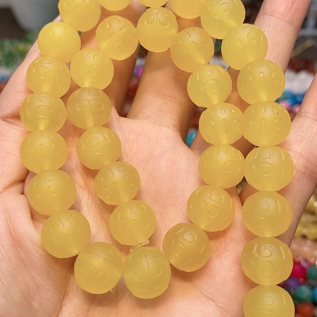 散珠玛瑙/玉髓12mm黄玛瑙回纹一条