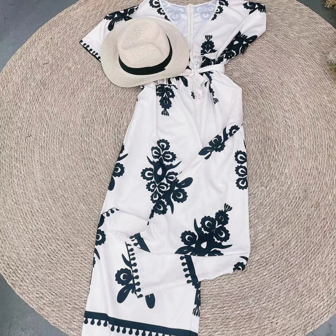 238 复古民族风印花松紧腰阔腿修身垂感连体裤