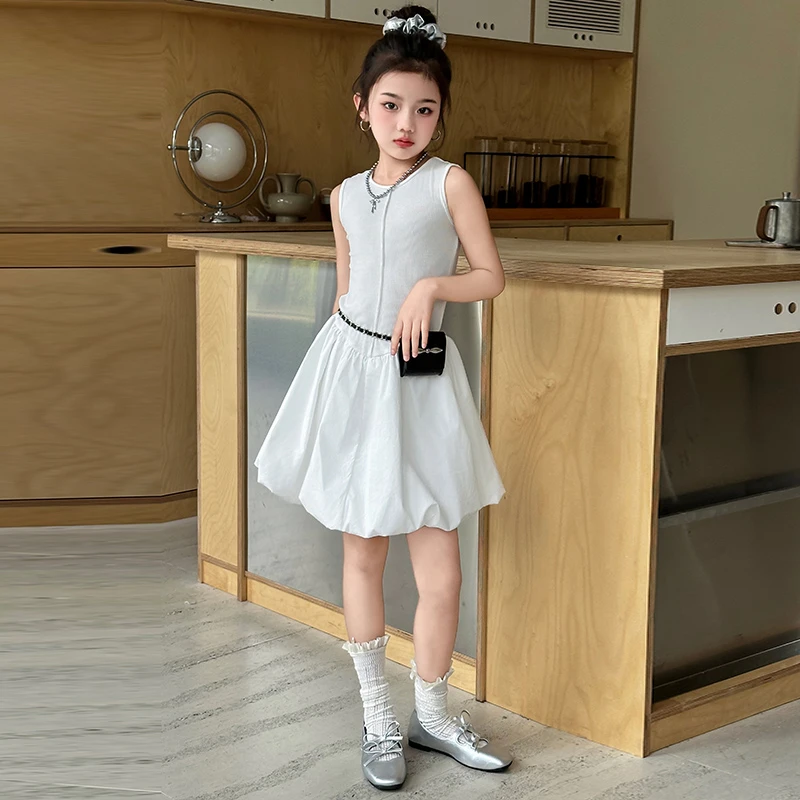 女童夏季韩系芭蕾风修身无袖背心连衣裙2025新款甜美显瘦公主裙