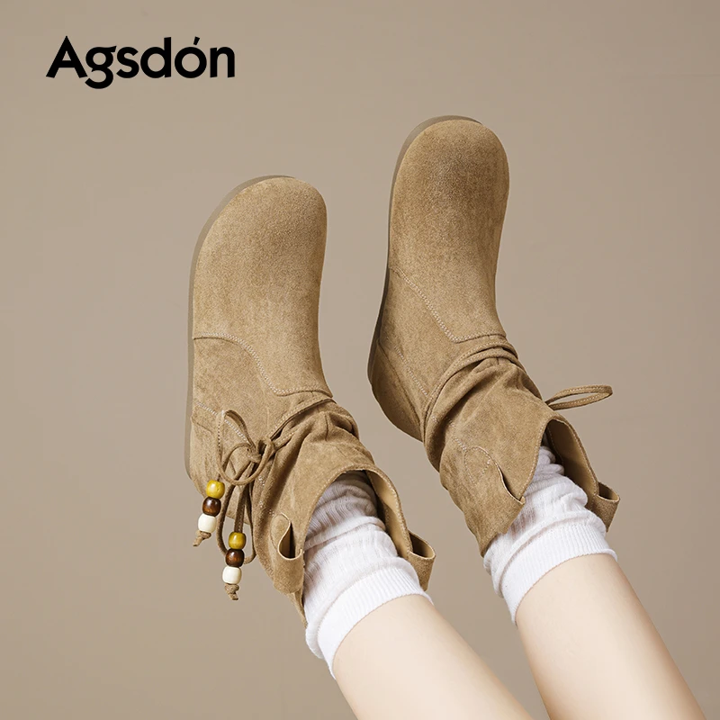 奥古狮登勃肯堆堆短靴女2025新款秋季美拉德复古中筒西部牛仔靴xx