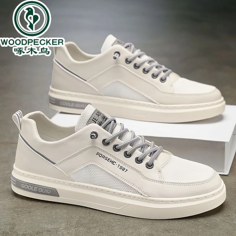 正品啄木鸟新款男鞋春夏季透气小白鞋板鞋休闲潮鞋百搭男款白鞋
