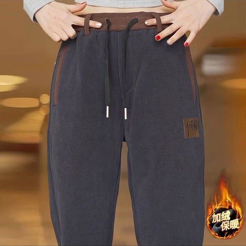 2025秋冬新款男士休闲裤欧棉绒宽松长裤子男运动加绒保暖直筒百搭
