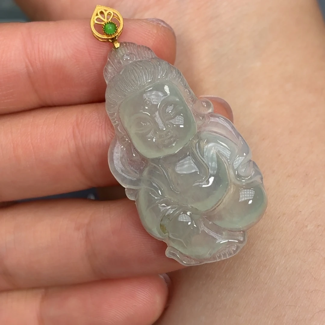 翡翠18K金镶嵌颈饰宝宝佛