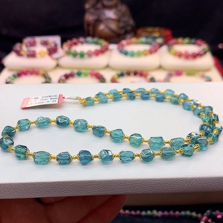 蓝色碧玺手链未镶嵌蓝色项链6.8mm