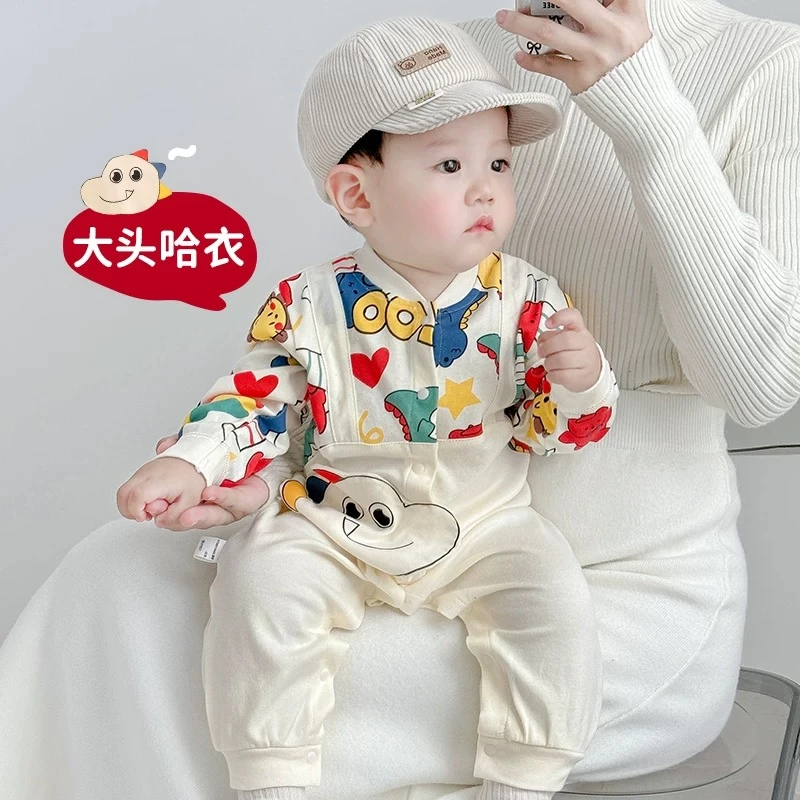 新生婴儿儿衣服春秋纯棉长袖外出薄款满月宝宝连体衣秋装哈衣睡衣
