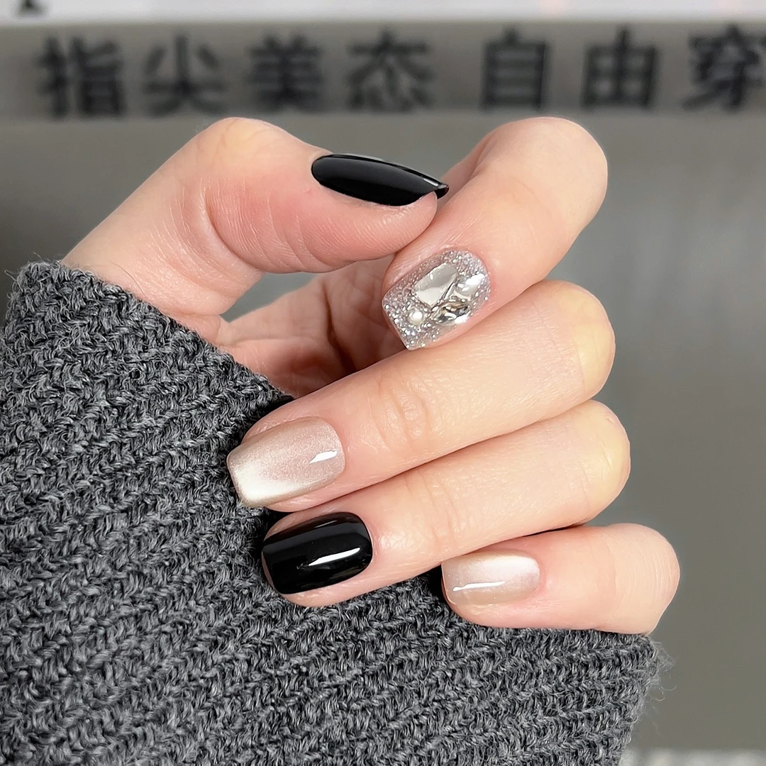 『第七章』白黑色猫眼钻闪圣诞节新年节日穿戴甲片2025新款高级感