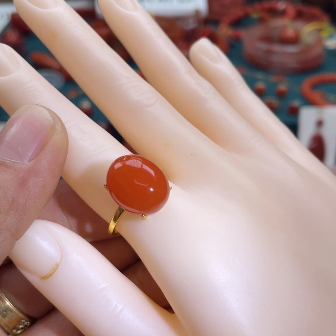 南红玛瑙原矿南红戒指银S925镶嵌