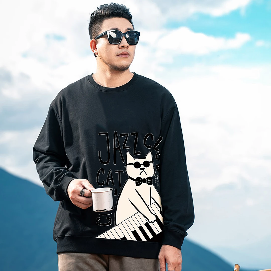 胖子加绒圆领卫衣休闲宽松大码男士套头上衣重磅保暖肥佬衫300斤