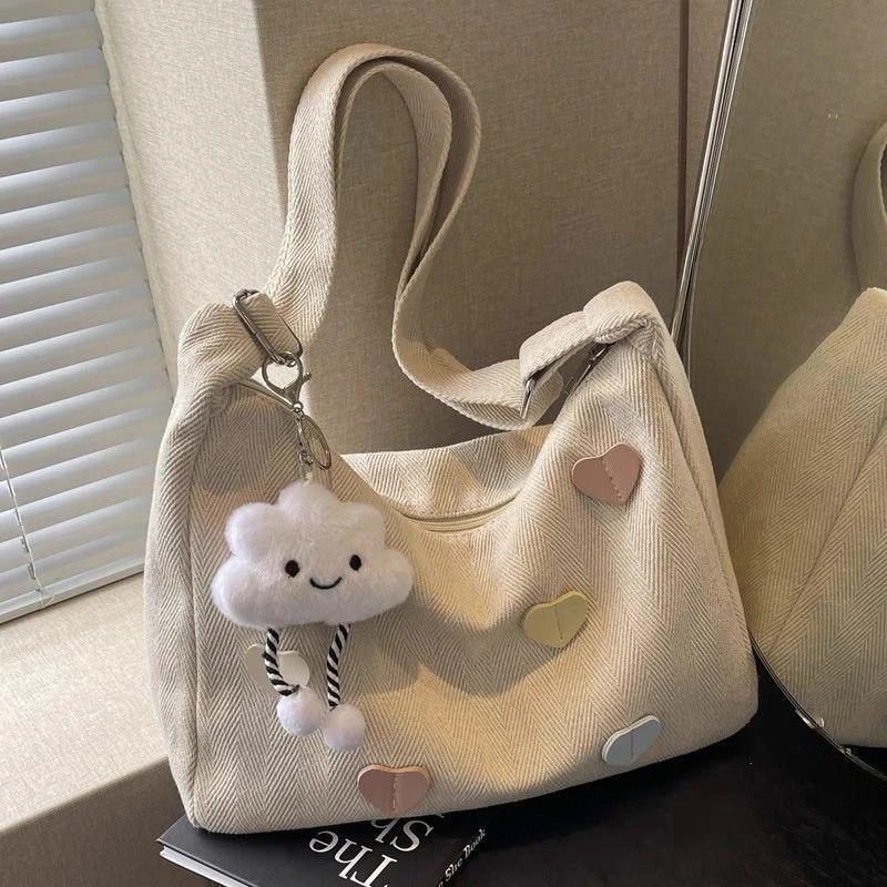 饺子包女2024新款潮秋冬简约百搭大容量单肩包休闲通勤斜挎帆布包