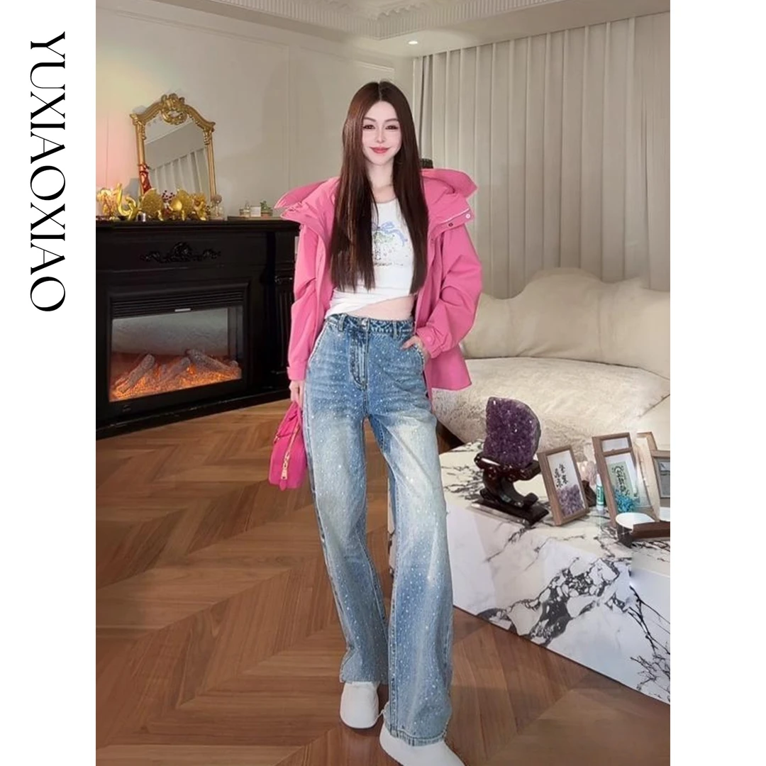 余潇潇【海上星辰】轻奢精致时髦烫钻直筒牛仔裤柔软亲肤显气质