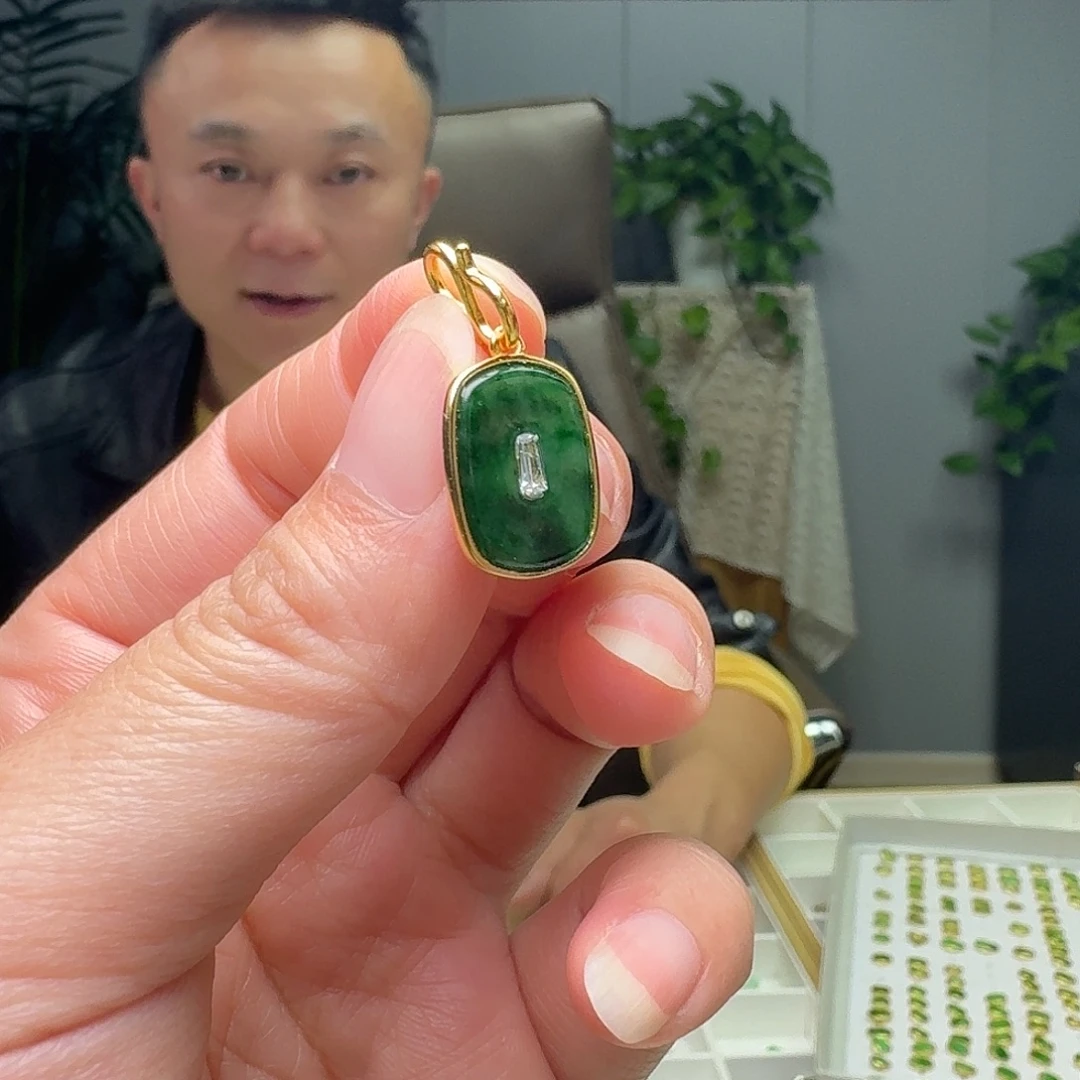 翡翠银S925镶嵌吊坠(不含链)天然