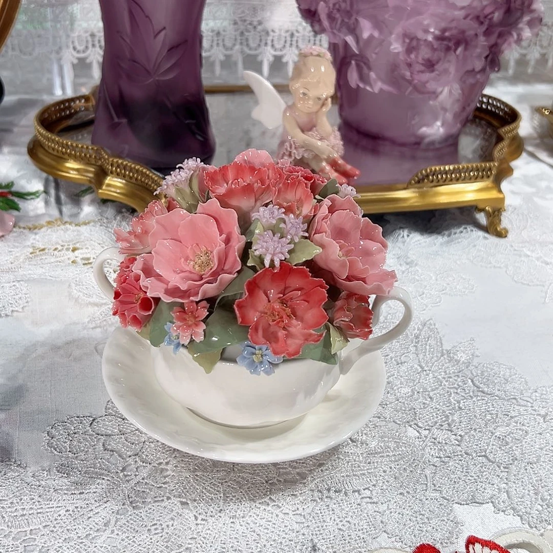 陶瓷0159骨瓷康乃馨双耳花坛