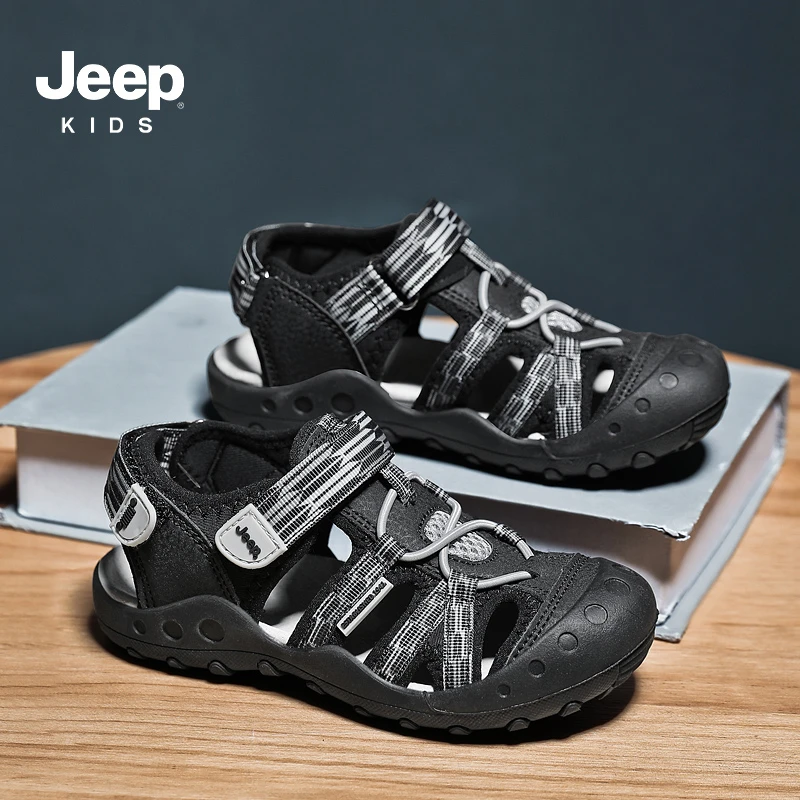 jeep男童防滑包头凉鞋夏季透气儿童溯溪沙滩鞋女童运动软底凉拖鞋