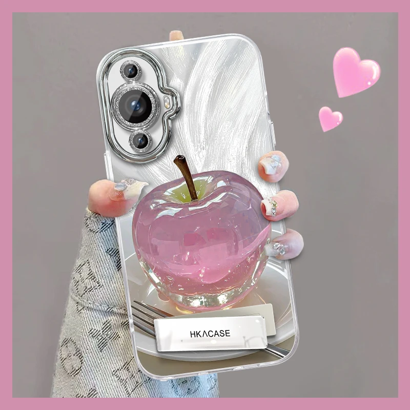 适用华为nova12活力版精孔羽纱晶莹粉苹果创意支架全包手机壳女款