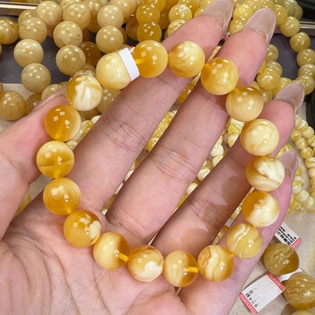 琥珀未镶嵌手链14.6金瓷白