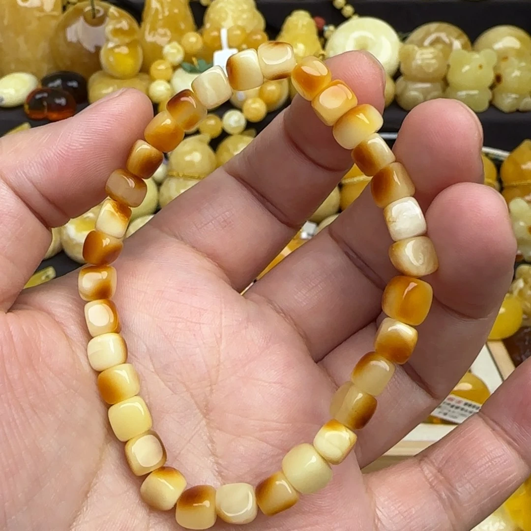 蜜蜡手链未镶嵌天然蜜蜡方糖手串