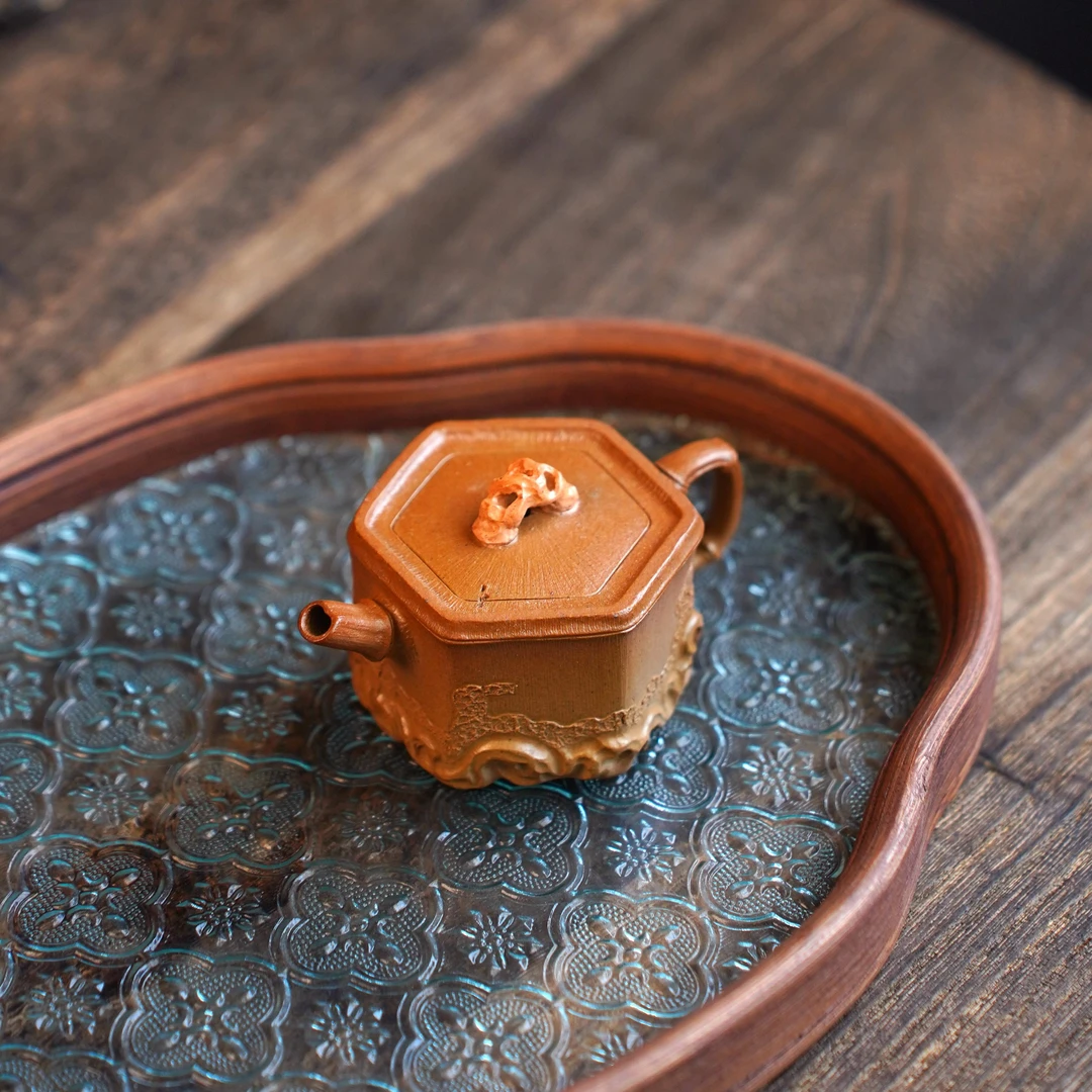 慕茗雅器正宗宜兴紫砂壶全手工功夫茶具段泥柴烧六方云竹容量80cc