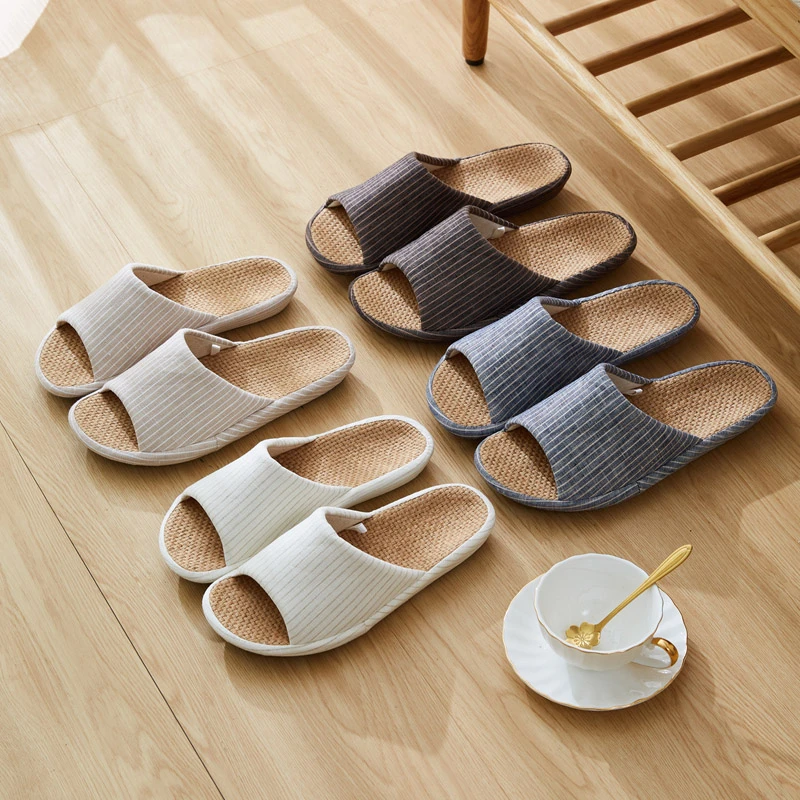 珂缔缘足弓盆底静音四季亚麻家居拖鞋女夏室内木地板防滑软底透气