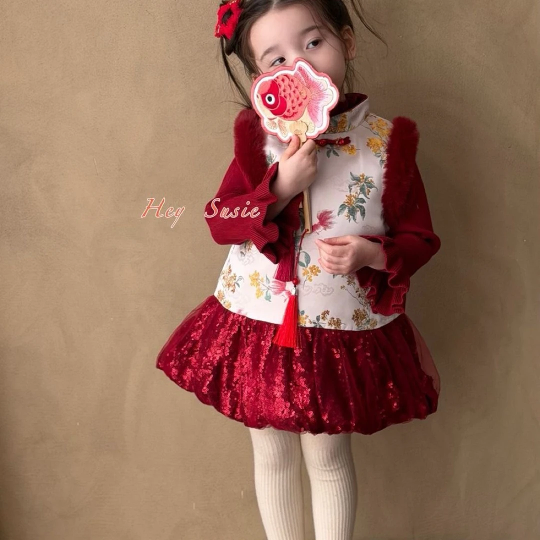 女童新中式秋冬装2025新款儿童国风夹棉旗袍裙子女童复古拜年衣服