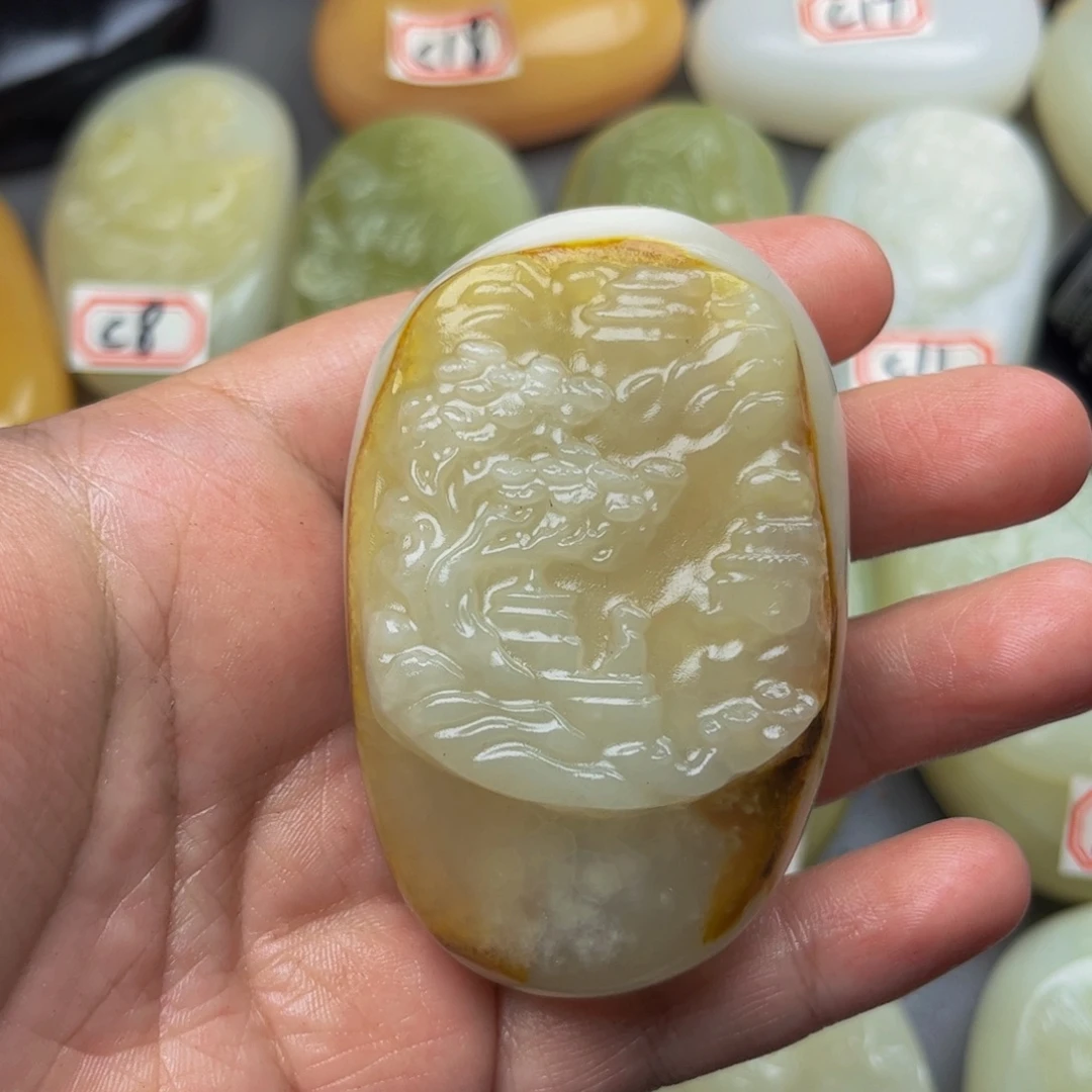 石材方解石手把件山水