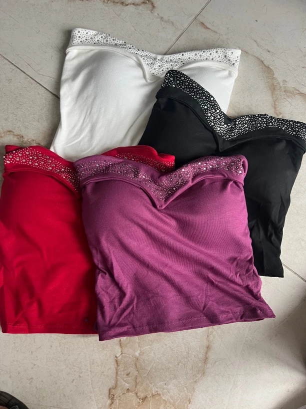 夏季新款纯欲烫钻抹胸带胸垫