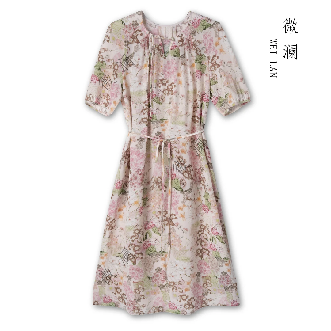 【满园春色】100桑蚕丝印花时尚显瘦气质潮流夏季连衣裙DL5366-2