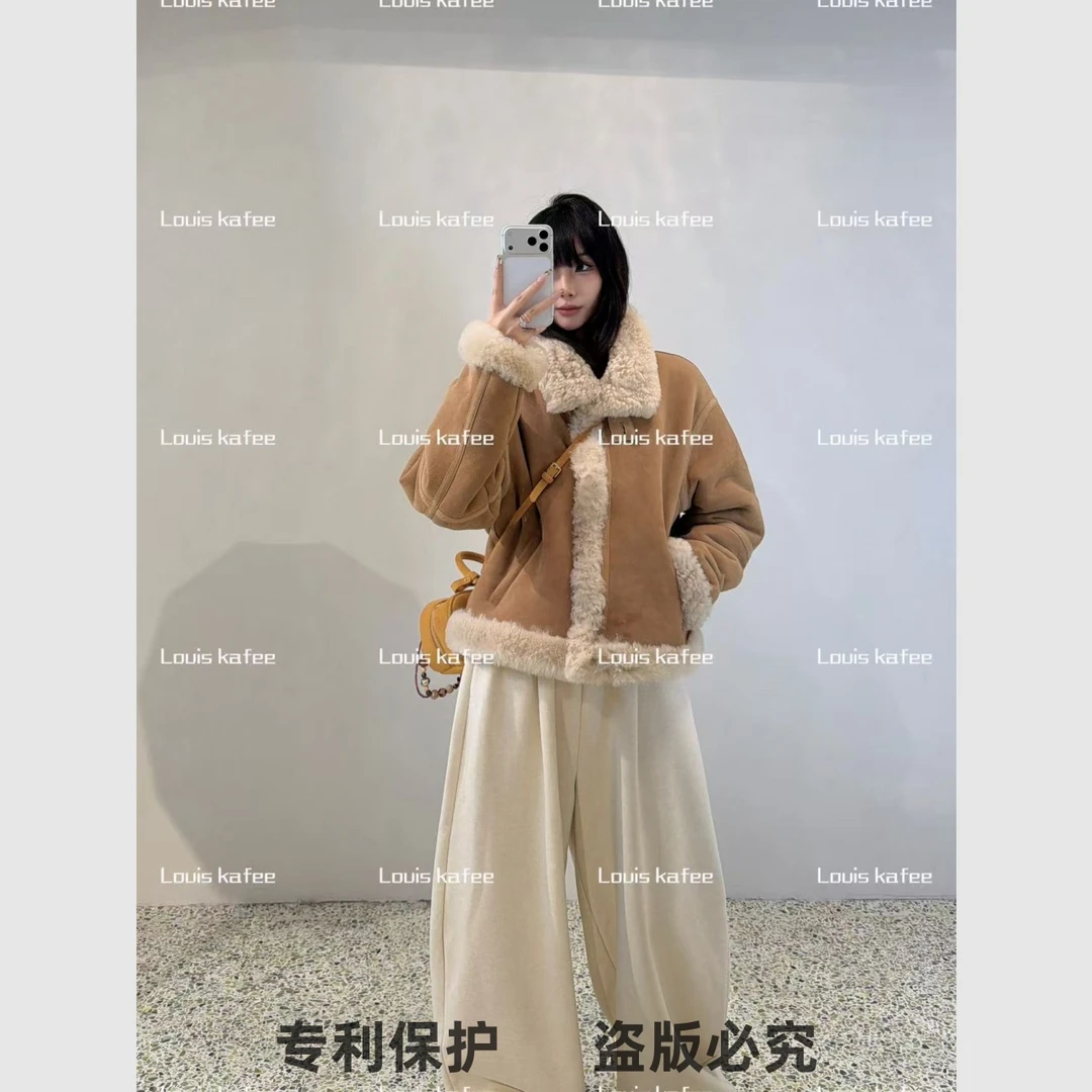【冬上新】美丽奴原胚反绒羊皮毛一体女款皮草暖系流光短外套55846