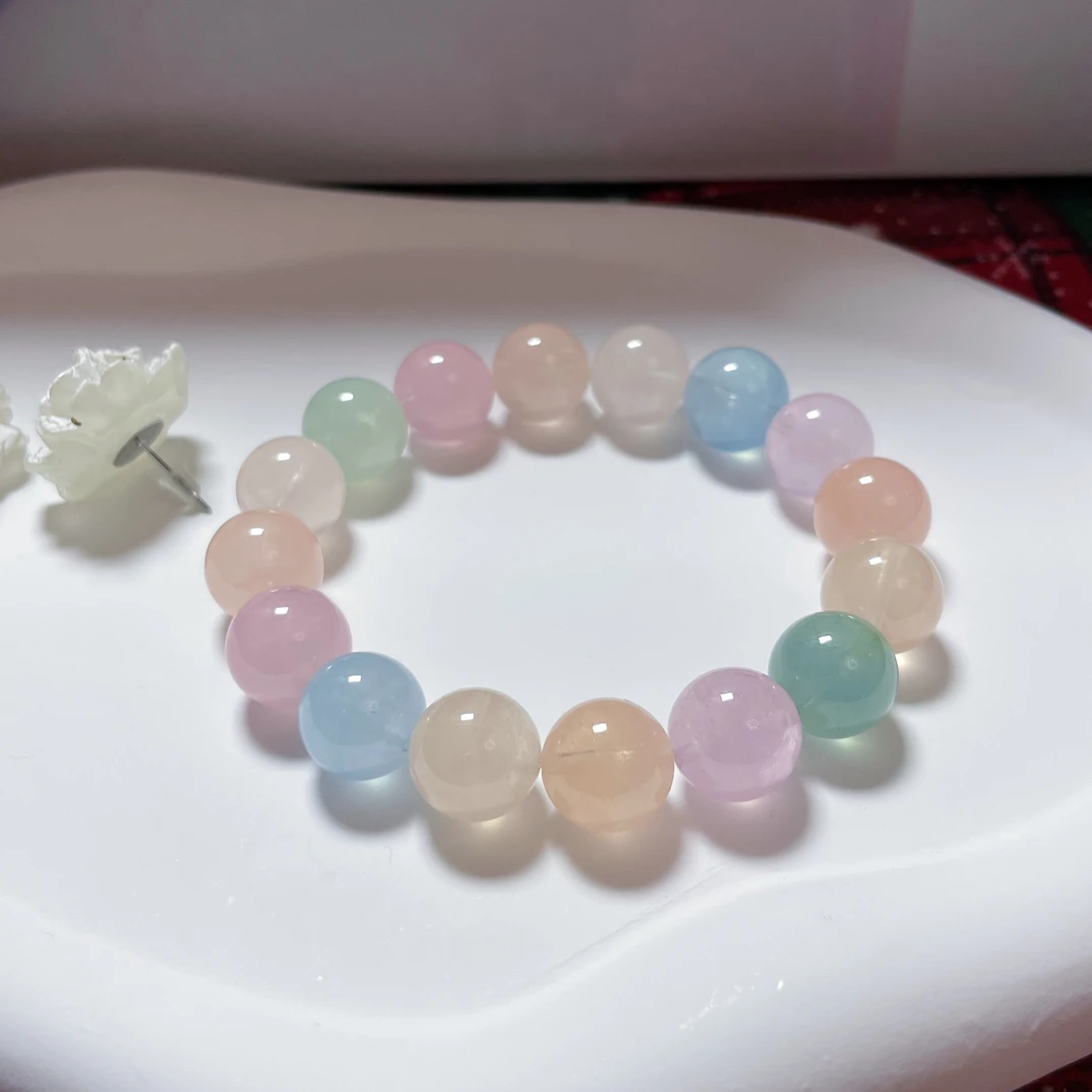 天然绿柱石糖果色手串少女心夏天必备